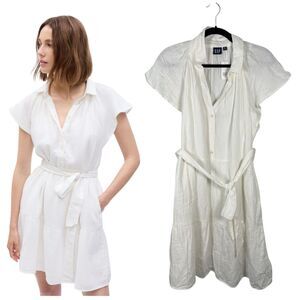 Gap Crinkle Gauze Flutter Sleeve Mini Shirt Dress Off White Medium NEW with Tags